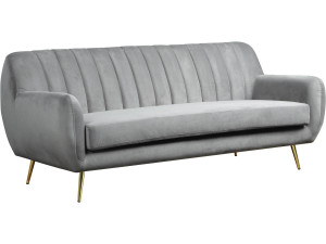 Sofá fixo de veludo "Evans" - 195 x 84 x 82 cm - 3 lugares - Cinza