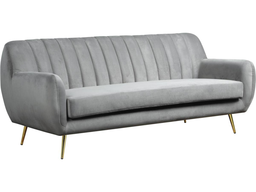 Sofá fixo de veludo "Evans" - 195 x 84 x 82 cm - 3 lugares - Cinza