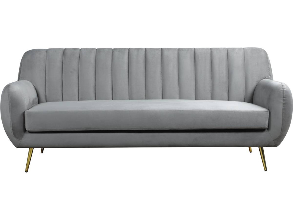 Sofá fixo de veludo "Evans" - 195 x 84 x 82 cm - 3 lugares - Cinza