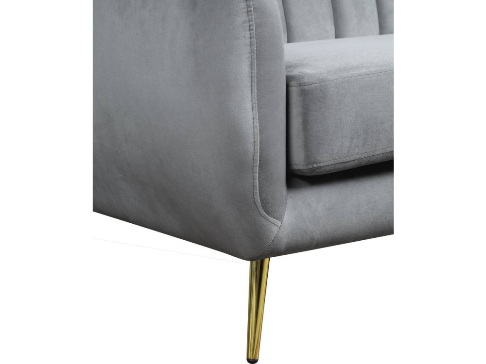 Sofá fixo de veludo "Evans" - 195 x 84 x 82 cm - 3 lugares - Cinza