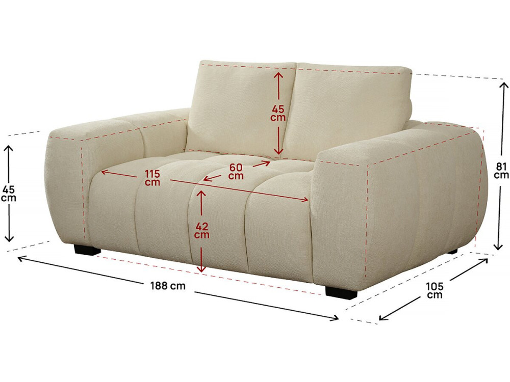 Sofá “Cambon” em tecido chenille – 2 lugares – Bege