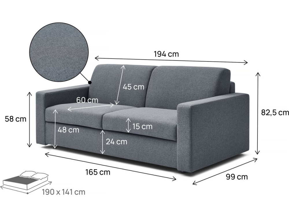Sofá convertível em tecido "Diana" Express - cama de 140 cm - 3 lugares - Cinza