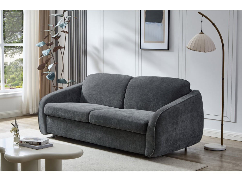 Sofá convertível "Laurie" Express em tecido texturado - cama de 140 cm - 3 lugares - Cinza
