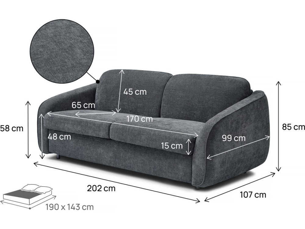 Sofá convertível "Laurie" Express em tecido texturado - cama de 140 cm - 3 lugares - Cinza