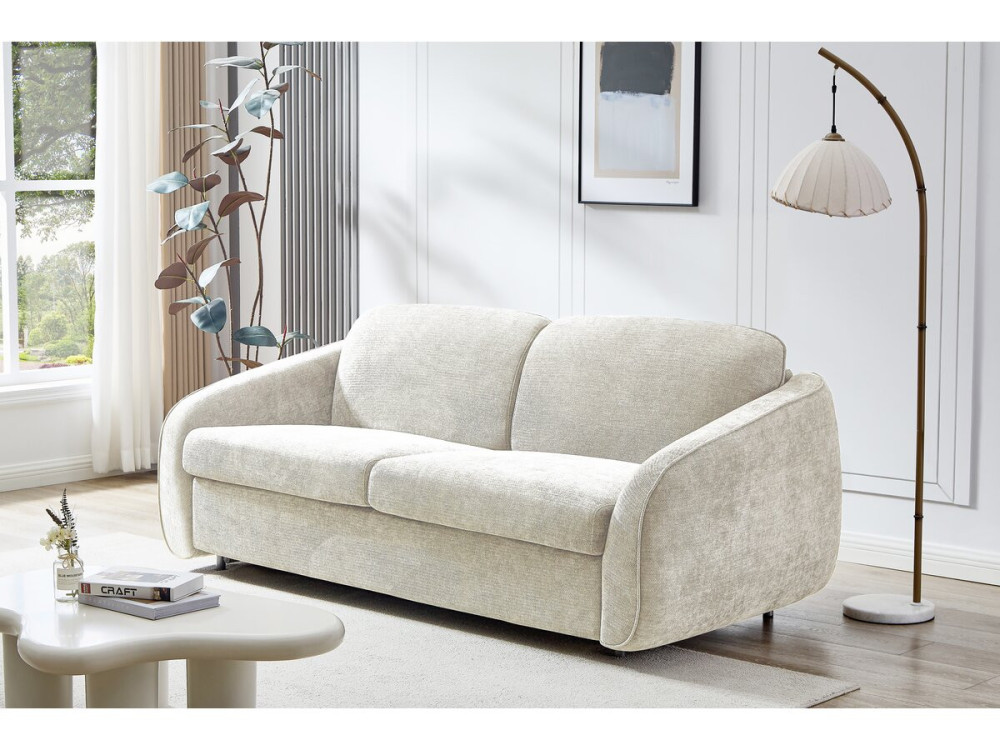 Sofá convertível "Laurie" Express em tecido texturado - cama de 140 cm - 3 lugares - Bege