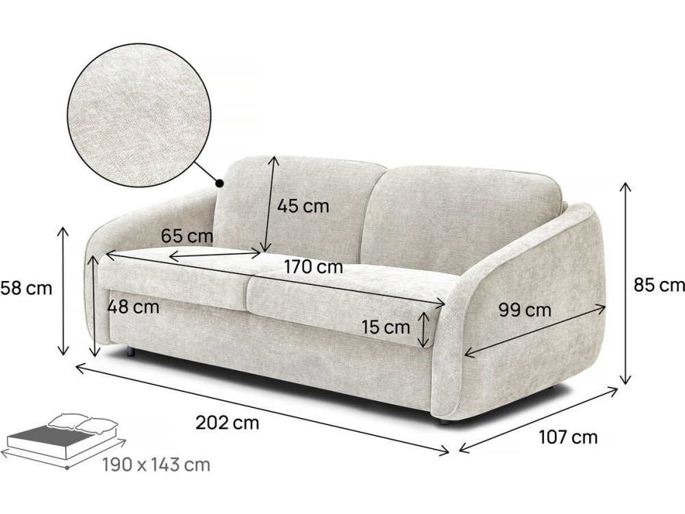 Sofá convertível "Laurie" Express em tecido texturado - cama de 140 cm - 3 lugares - Bege