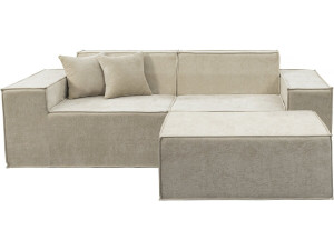 Sofá modular reto com pufe em tecido texturado "Lusso" - 3 lugares - Bege