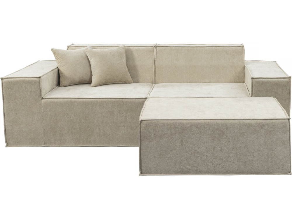 Sofá modular reto com pufe em tecido texturado "Lusso" - 3 lugares - Bege