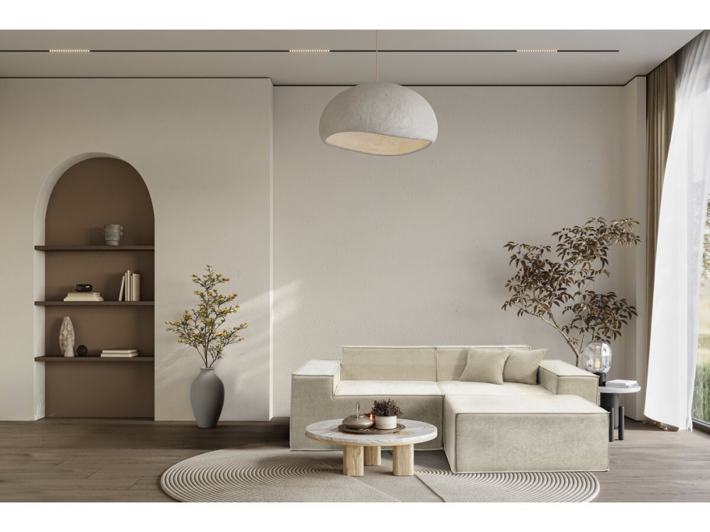 Sofá modular reto com pufe em tecido texturado "Lusso" - 3 lugares - Bege