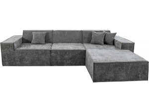 Sofá modular reto com pufe em tecido texturado "Lusso" - 4 lugares - Cinza