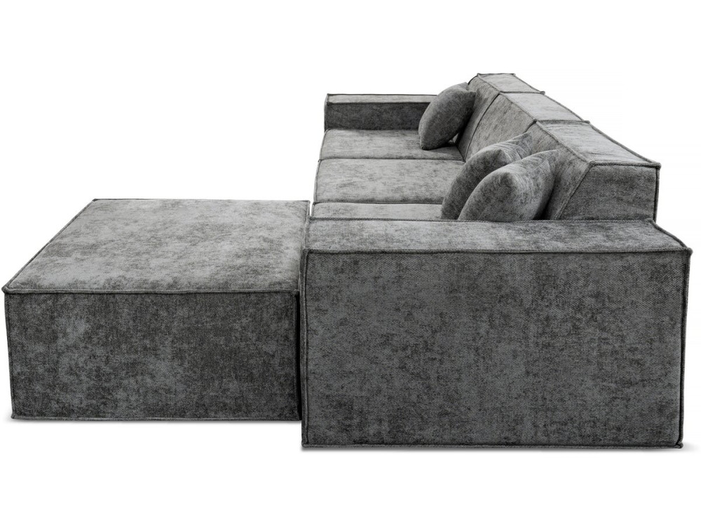 Sofá modular reto com pufe em tecido texturado "Lusso" - 4 lugares - Cinza
