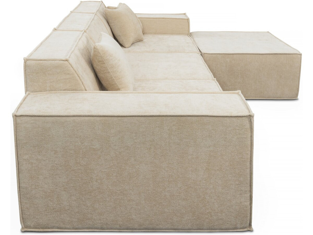 Sofá modular reto com pufe em tecido texturizado "Lusso" - 4 lugares - Bege