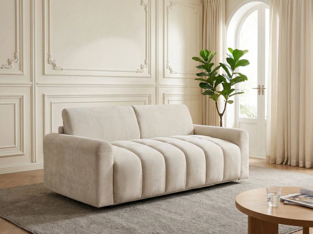 Sofá-cama convertível expresso "Isadora" - Colchão 18 cm - Roupa de cama 140 cm - 3 lugares - Bege