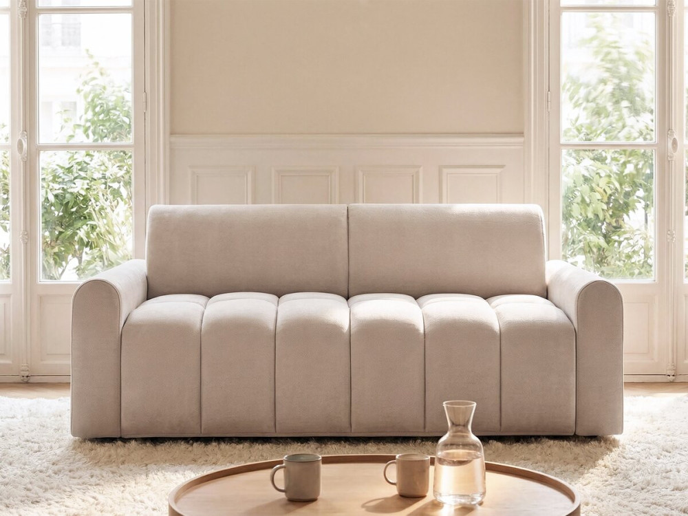 Sofá-cama convertível expresso "Isadora" - Colchão 18 cm - Roupa de cama 140 cm - 3 lugares - Bege