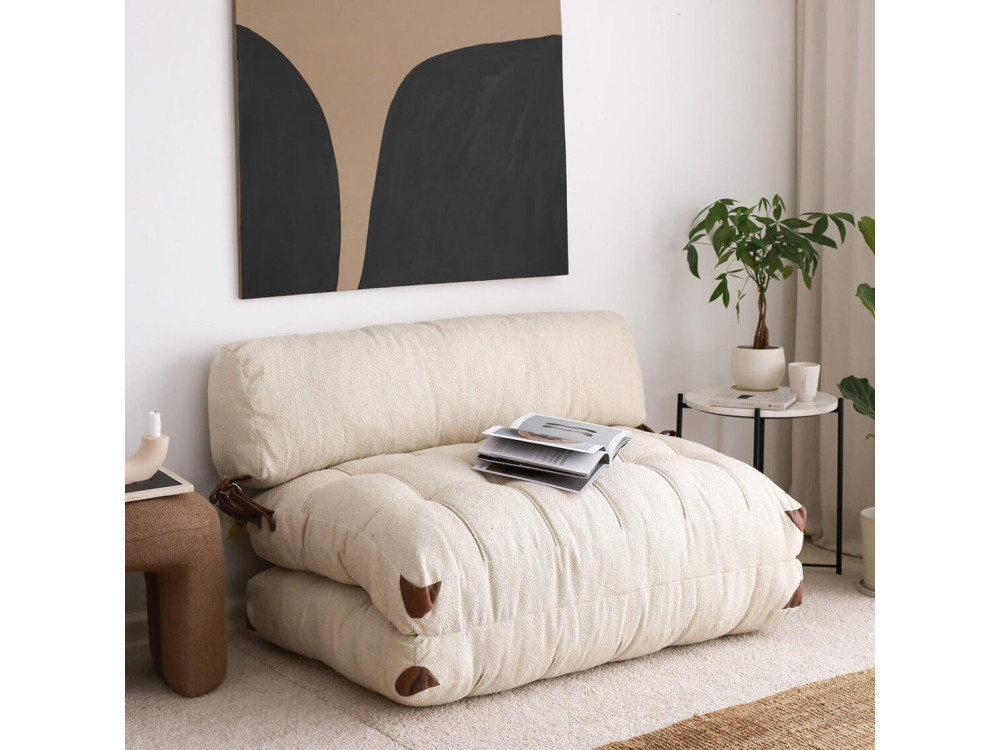 Sofá-cama de 2 lugares em tecido "Fold" - 120 x 75 x 79 cm - Creme