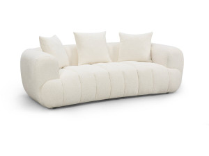 Sofá reto estilo «bubble» em tecido texturado «La Fayette» - 3 lugares - Creme