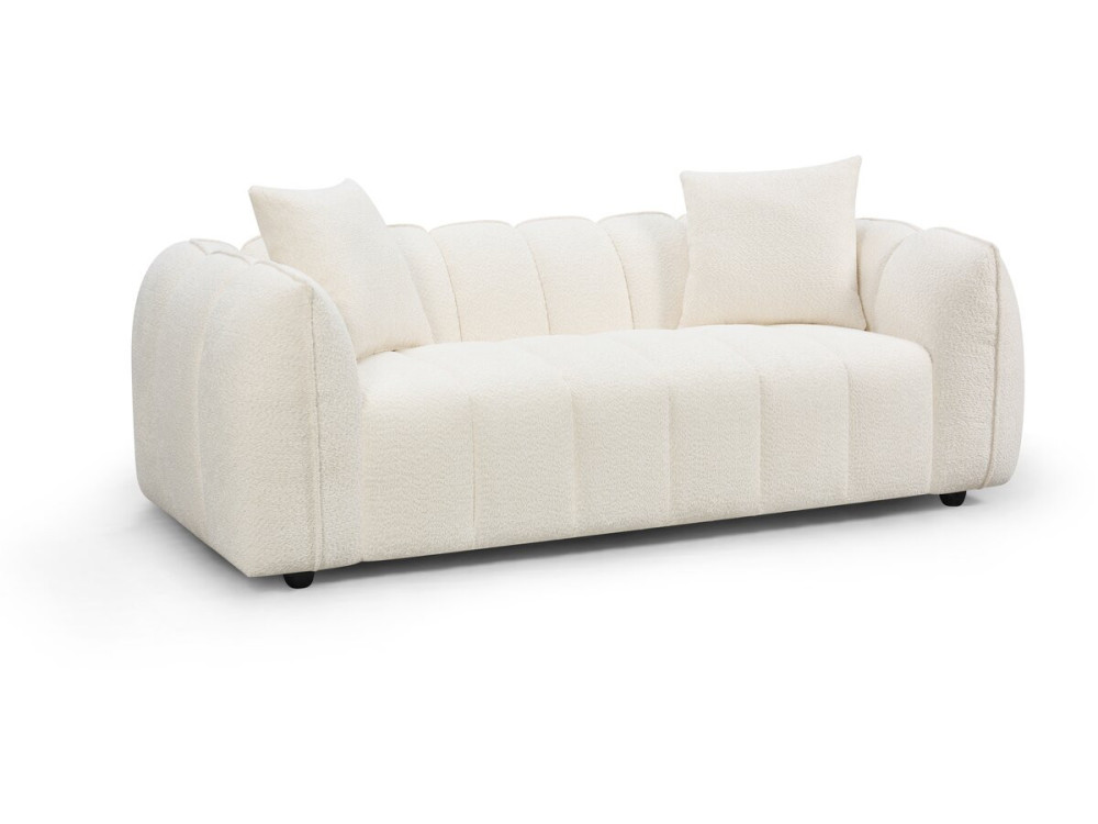 Sofá reto em tecido, estilo «bubble», modelo «Balzac» - 3 lugares - Creme