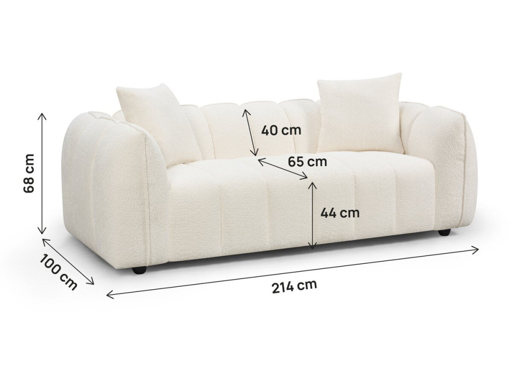 Sofá reto em tecido, estilo «bubble», modelo «Balzac» - 3 lugares - Creme
