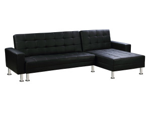 Sofá de canto conversível e reversível "Theo" - 258 x 82/147 x 82 cm - 4 lugares - Preto