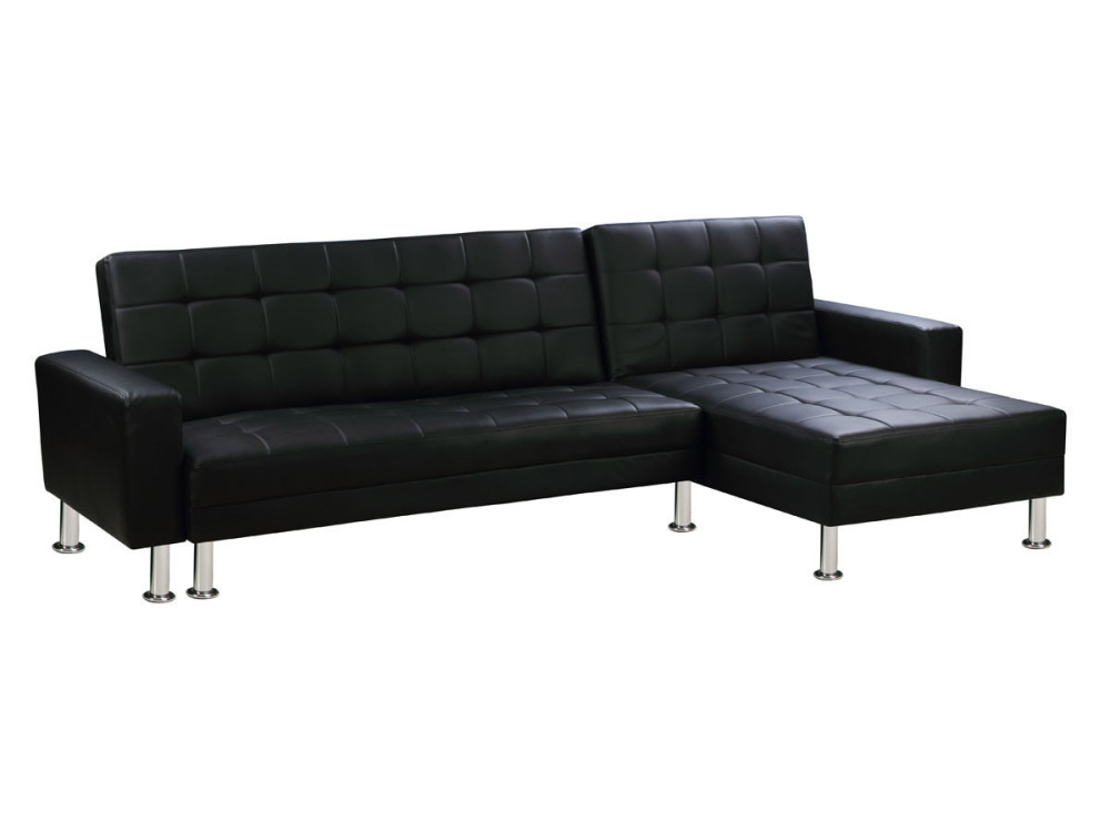 Sofá de canto conversível e reversível "Theo" - 258 x 82/147 x 82 cm - 4 lugares - Preto
