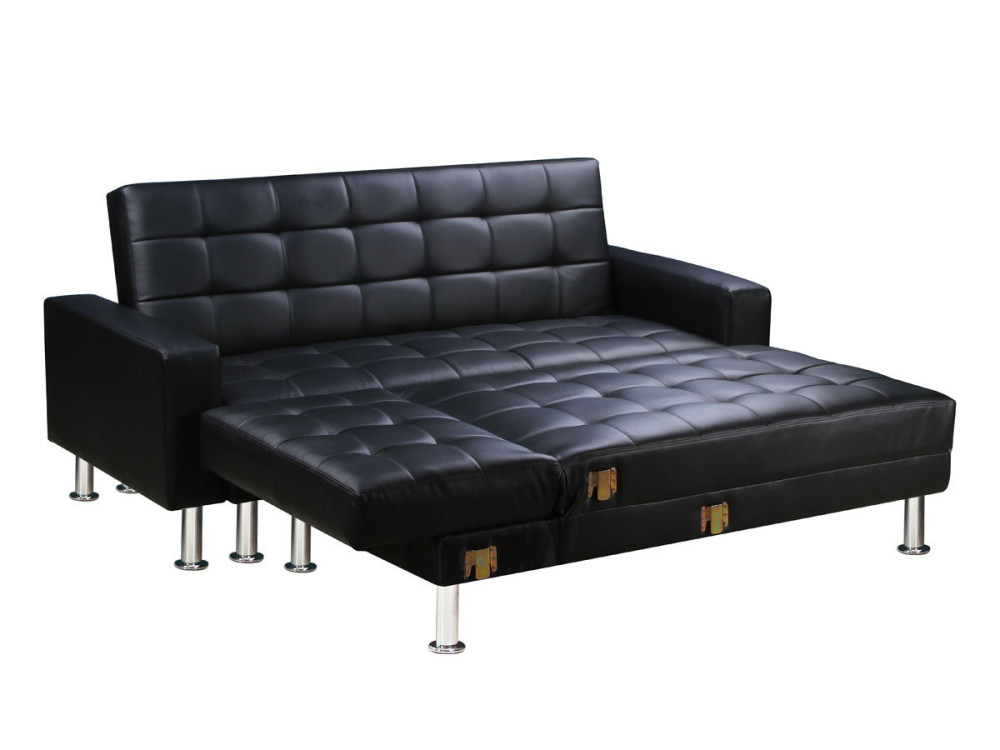 Sofá de canto conversível e reversível "Theo" - 258 x 82/147 x 82 cm - 4 lugares - Preto