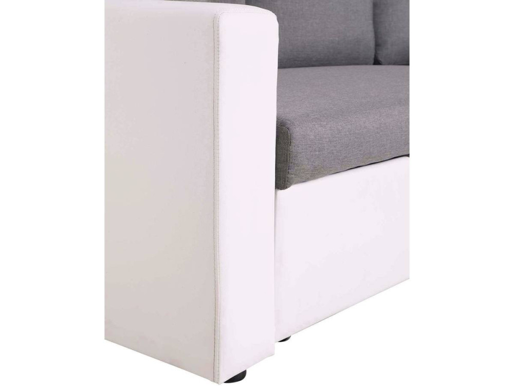 Sofá de canto conversível/reversível com baú "Alain" - 221 x 145 x 85 cm - 3 lugares - Cinza / Branco
