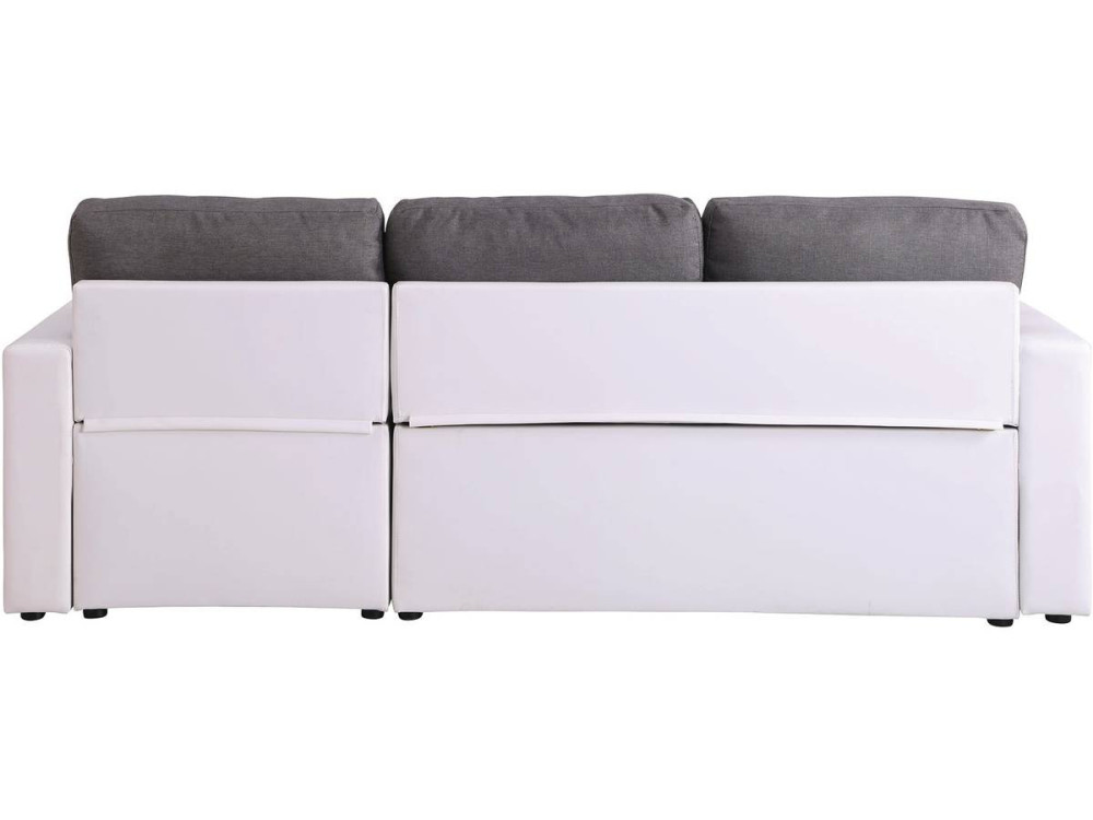 Sofá de canto conversível/reversível com baú "Alain" - 221 x 145 x 85 cm - 3 lugares - Cinza / Branco