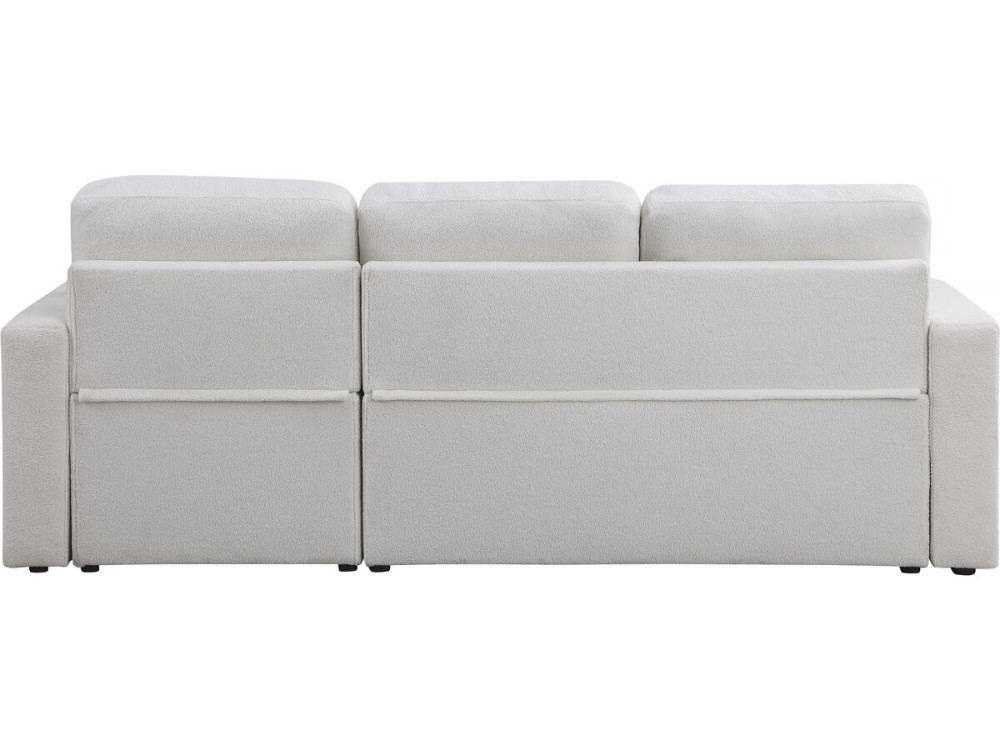 Sofá de canto conversível/reversível com baú "Alain" - 3 lugares - Bouclettes - Branco