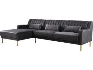 Sofá de canto de veludo "Oliver" - 275 x 161 x 81 cm - 5 lugares - Cinza - Canto esquerdo