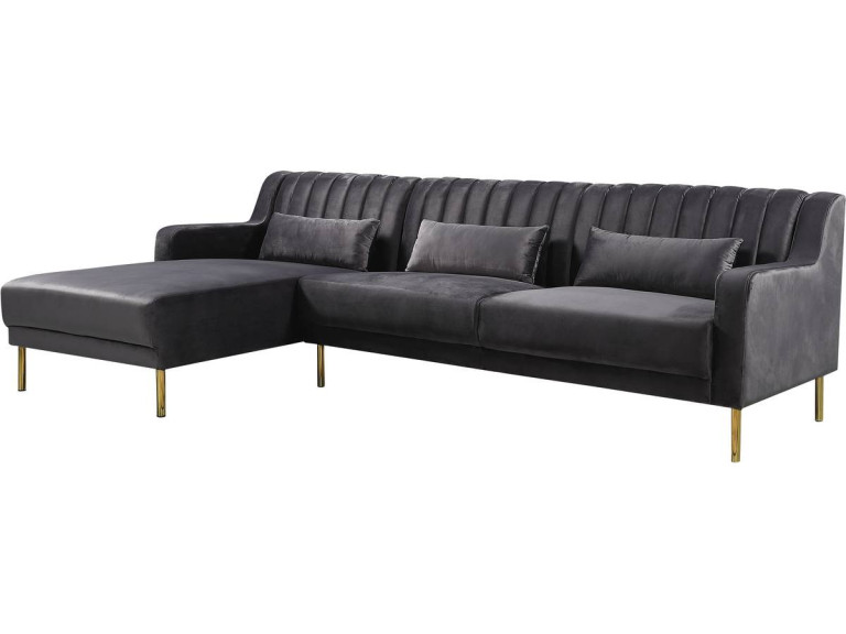 Sofá de canto de veludo "Oliver" - 275 x 161 x 81 cm - 5 lugares - Cinza - Canto esquerdo
