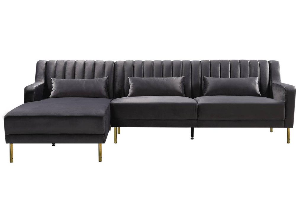 Sofá de canto de veludo "Oliver" - 275 x 161 x 81 cm - 5 lugares - Cinza - Canto esquerdo