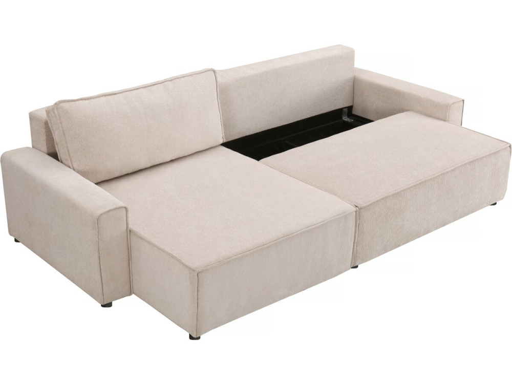 Sofá-cama de canto "Montaigne" em tecido texturado - 4 lugares - Bege