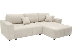 George", sofá-cama de canto de 4 lugares, estilo bolha, em tecido chenille - Bege
