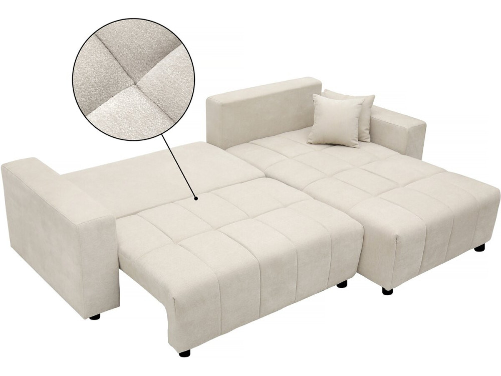 George", sofá-cama de canto de 4 lugares, estilo bolha, em tecido chenille - Bege