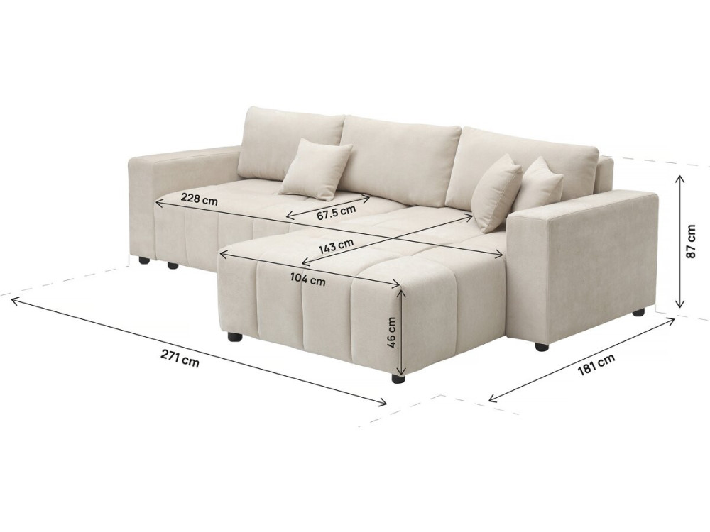 George", sofá-cama de canto de 4 lugares, estilo bolha, em tecido chenille - Bege