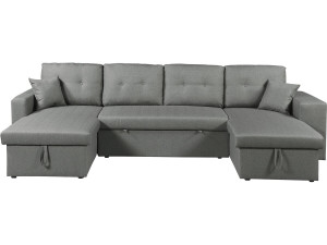 Sofá-cama de canto panorâmico "Axel" em tecido - 4 lugares - Cinzento