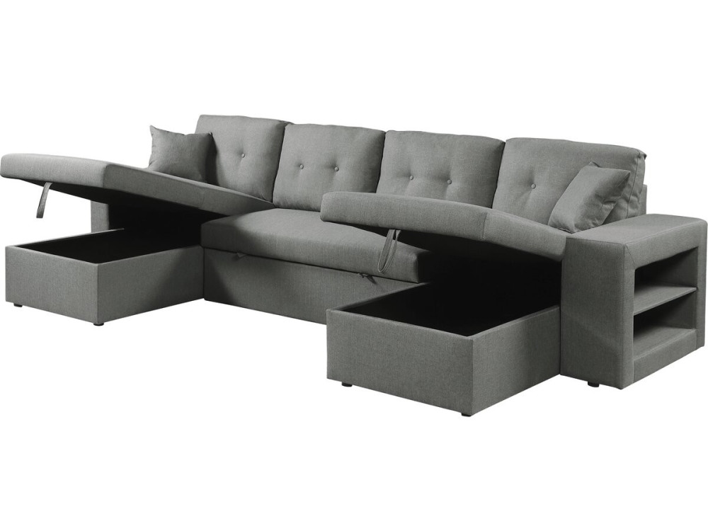 Sofá-cama de canto panorâmico "Axel" em tecido - 4 lugares - Cinzento