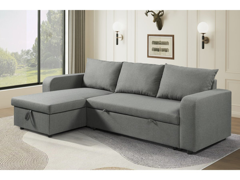 Sofá de canto reversível/conversível em tecido "Victor" - 3 lugares - Cinzento