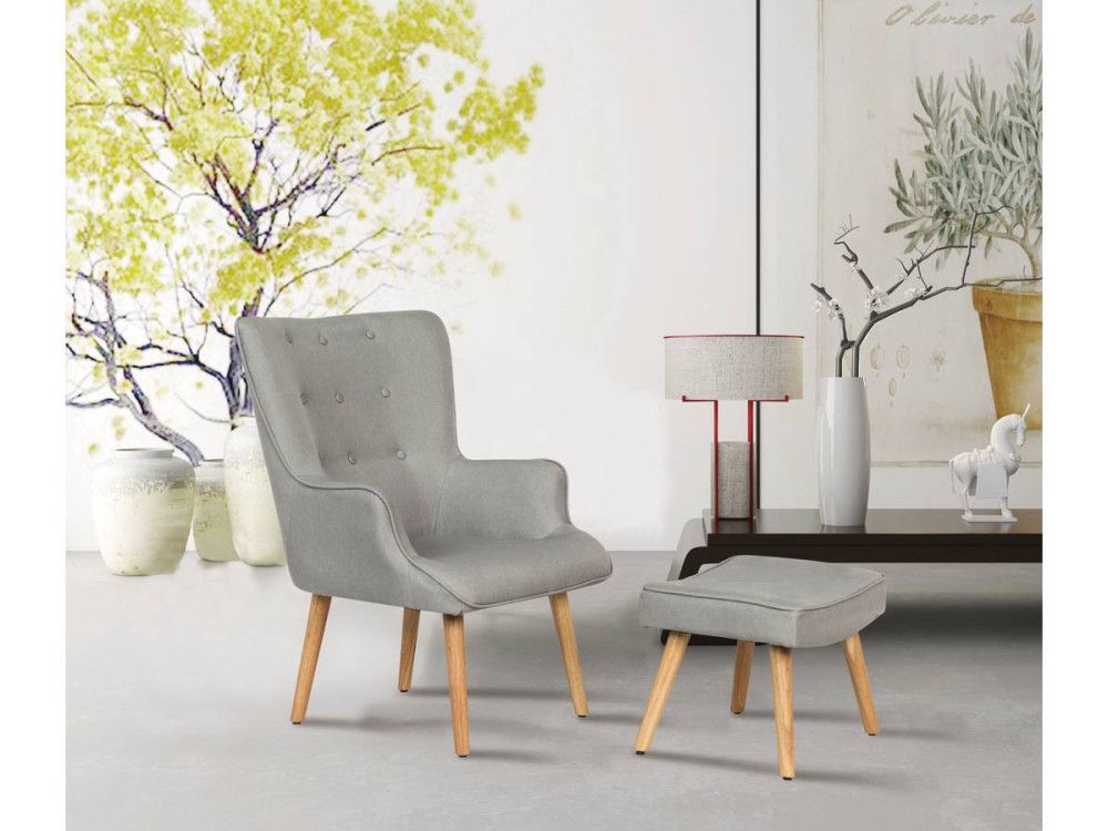 Poltrona estilo escandinavo em tecido "Odense" - 1 lugar - Cinza claro