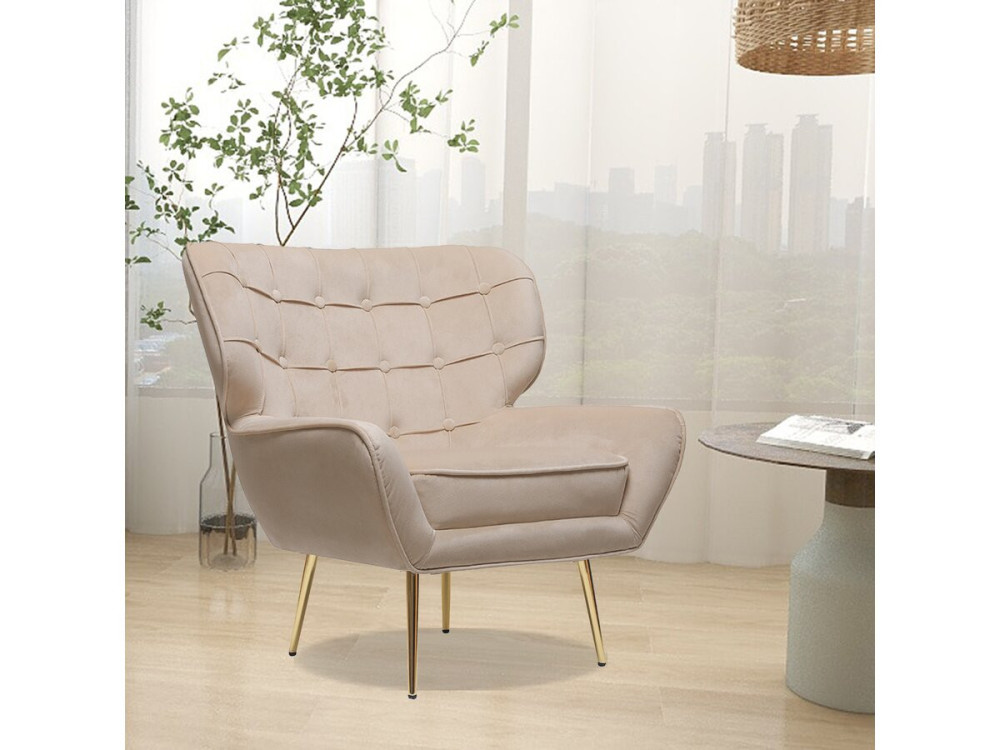 Poltrona de veludo "Austin" - 79 x 71 x 79,5 cm - Bege