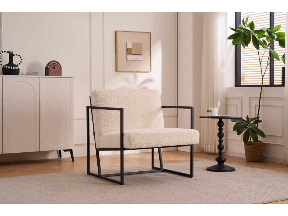 Poltrona "Kennedy" em veludo e metal - 73,5 x 75,5 x 81 cm - Creme