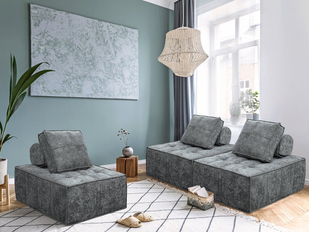 Poltrona estilo veludo - 96 x 100 x 89 cm - Cinza