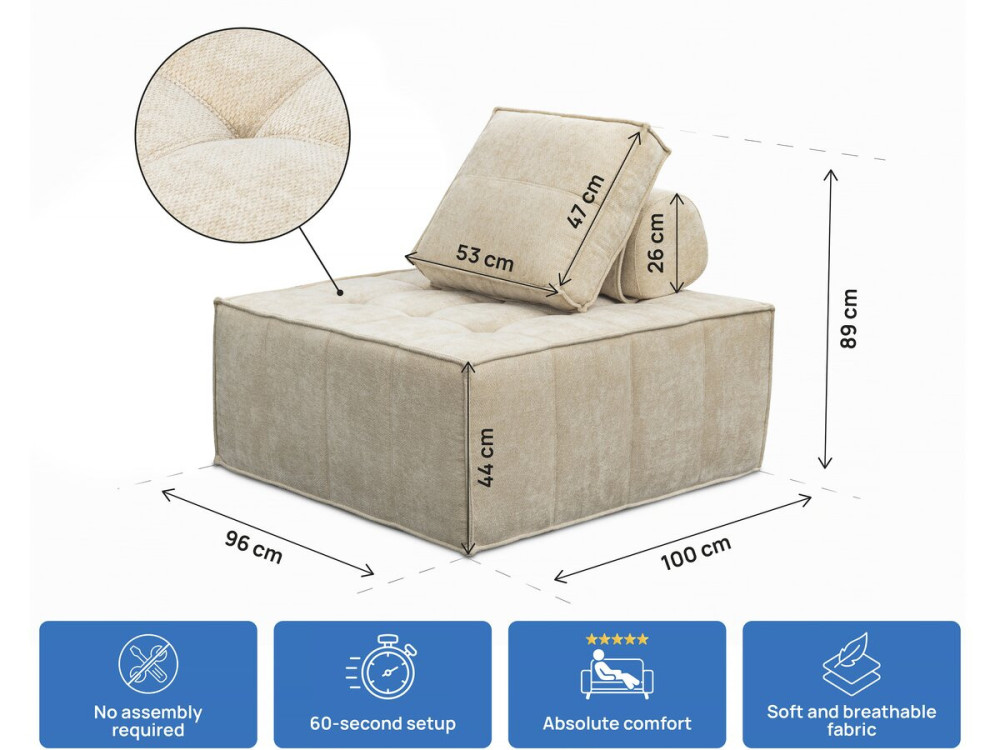 Conjunto de 2 poltronas modulares em tecido texturado "Velluto" - Bege