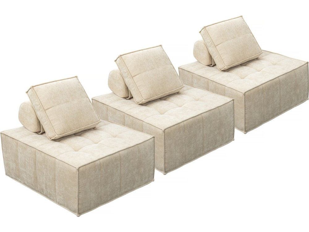Conjunto de 3 poltronas modulares em tecido texturado "Velluto" - Bege