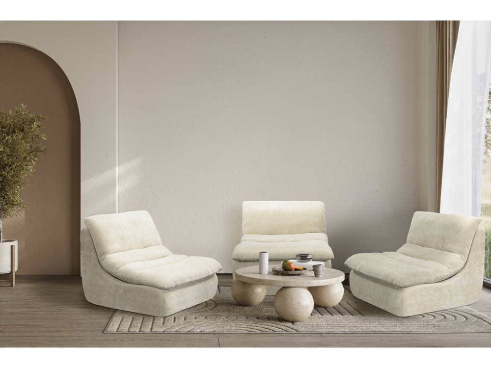 Chaise longue "Candela" em tecido texturado - 81 x 96 x 75 cm - Bege
