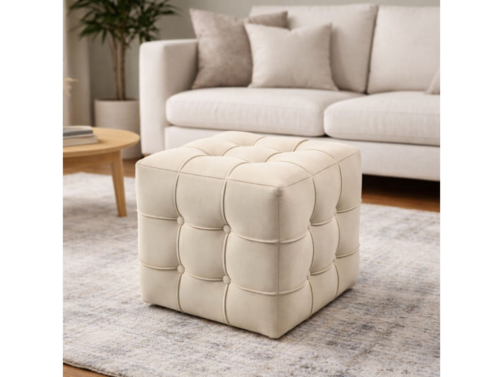 Pufe de veludo "Lizbon" - 42 x 42 x 42 cm - Creme