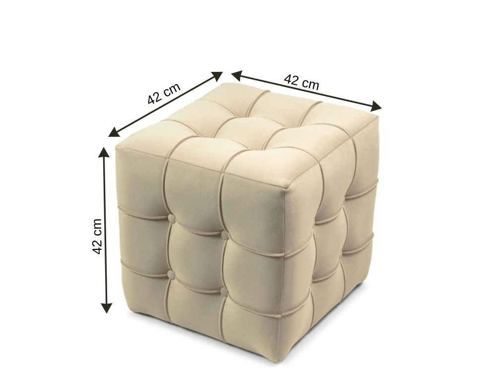 Pufe de veludo "Lizbon" - 42 x 42 x 42 cm - Creme
