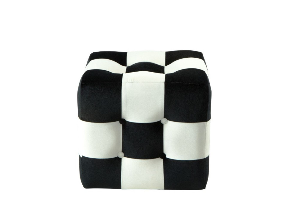 Pufe de veludo "Patchwork" - 42 x 42 x 42 cm - Preto / Branco