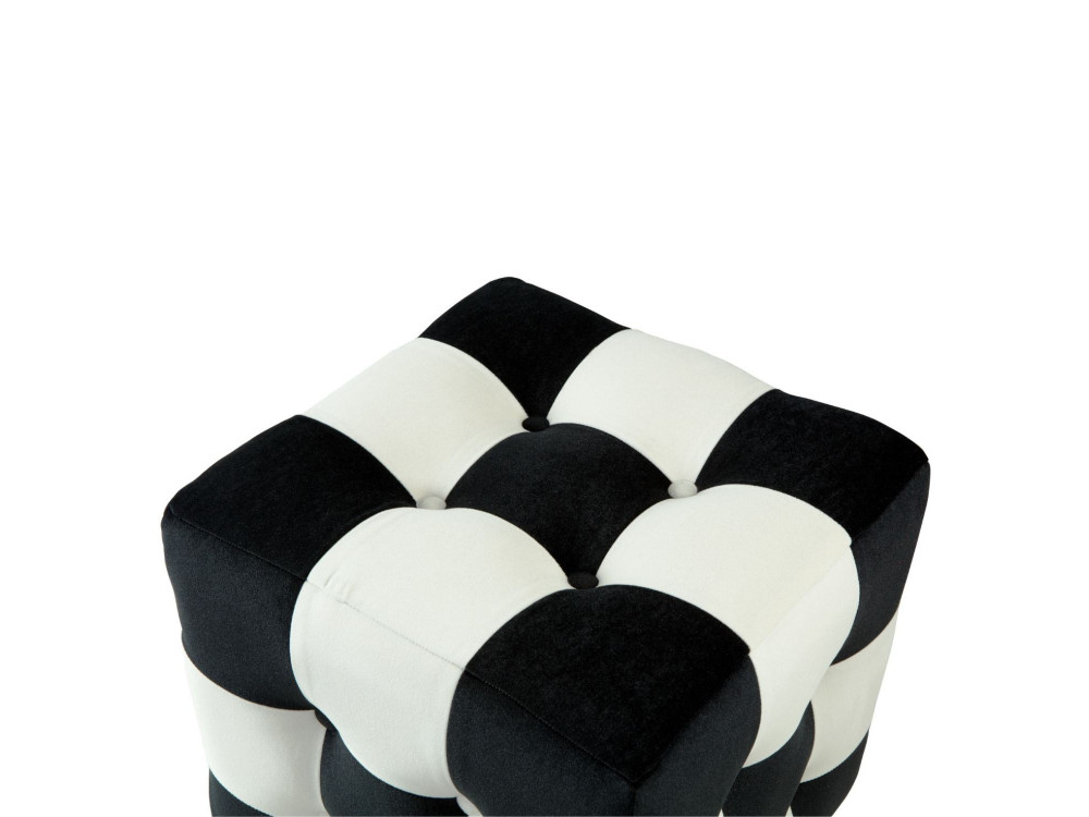 Pufe de veludo "Patchwork" - 42 x 42 x 42 cm - Preto / Branco