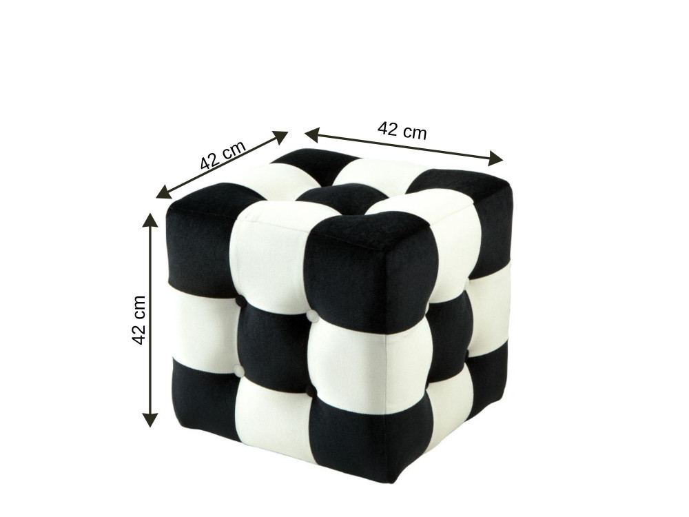 Pufe de veludo "Patchwork" - 42 x 42 x 42 cm - Preto / Branco